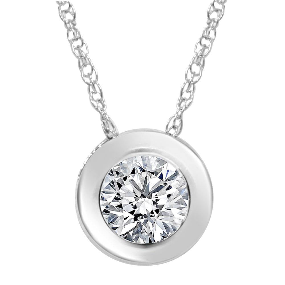 2CT ROUND SOLITAIRE PENDANT NECKLACE BEZEL SET WITH CHAIN SOLID 14K WHITE GOLD 
