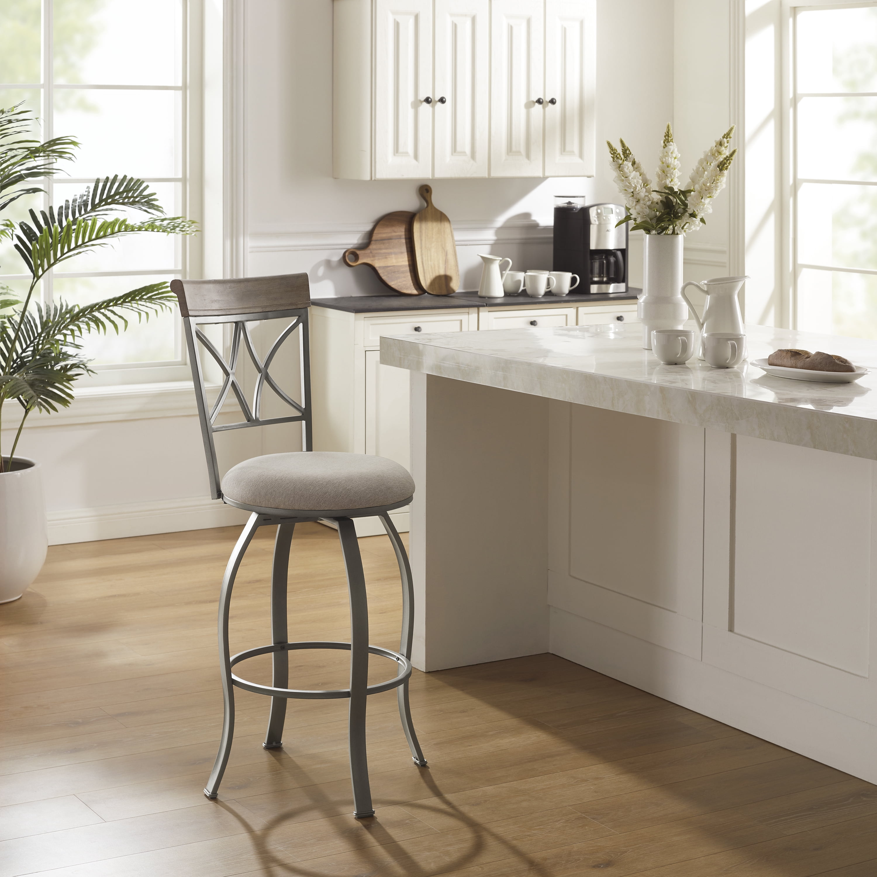 Powell Roselyn 30" Indoor Round Metal Swivel Bar Stool, Pewter