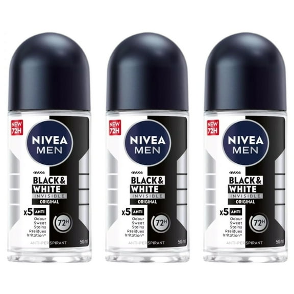 Nivea Invisible Black & White Anti-perspirant Deodorant Roll On for Men 3 x 50ml