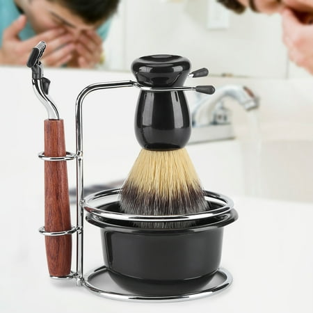 EECOO Shaving Stand Set,4Pcs Shaving Kit Manual Razor + Stainess Steel Stand Holder + Brush + Bowl Set Shaving