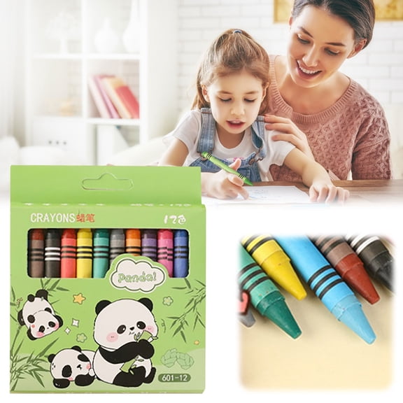 Panda Crayons Set 12 Colors Safe Non-Toxic Wax Crayons with Adorable Box for Classroom Art Gifts,12PCS,Multicolor