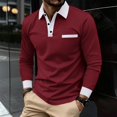 thumbnail image 4 of WULMLEO Mens Long Sleeve Polo Shirts Casual Cotton Shirt Classic Golf Shirt Wine XL, 4 of 5