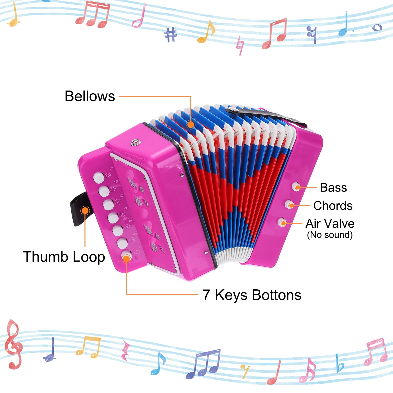 Uxcell Accordion 10 Keys Button Accordion Mini Musical Instrument Gifts, Rose Red