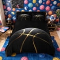 thumbnail image 2 of Meiyoeat Black Gold Basketball Print Bedding, Sport Ball Pattern Duvet Cover Full,3pcs,No Comforter,Black Reversible, 2 of 6