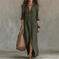 thumbnail image 4 of Bbyeadc Womens Dresses Maxi Long Sleeve Henley Button Front Collared Shirt Dresses Side Slit Solid Color Casual Vacation Outfits,Green (S), 4 of 4