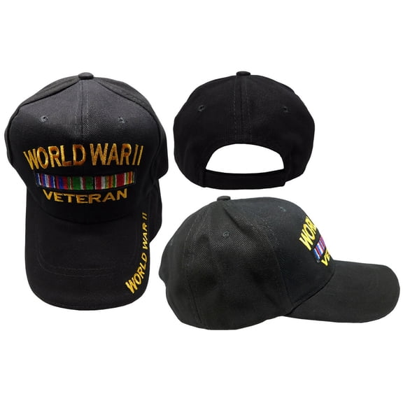 World War II WWII Veteran Ribbon Black Embroidered Baseball Hat Cap