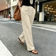 thumbnail image 4 of Kvture Women's Striped Wide Leg Yoga Pants High Waist Loose Fit Sweatpants Baggy Drawstring Casual Lounge Flared Joggers Khaki Pant S, 4 of 5