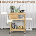 thumbnail image 4 of Bamboo Kitchen Island Cart on Wheels - Utility Trolley with 2 Drawers & Open Shelves, Bamboo Tone, 4 of 6