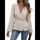 thumbnail image 3 of Camisa Elegante de Larga con Cuello en V, Doble Botonadura y Volantes en Color Liso para Mujer Albaricoque XL, 3 of 10