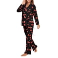 thumbnail image 3 of Garronmavis Cherry Pattern Button Down Pajama Sets for Women 2 Piece Soft Comfy Sleepwear Long Sleeve Top and Pants Lounge Outfit PJ Set for Night, Black, 3 of 7