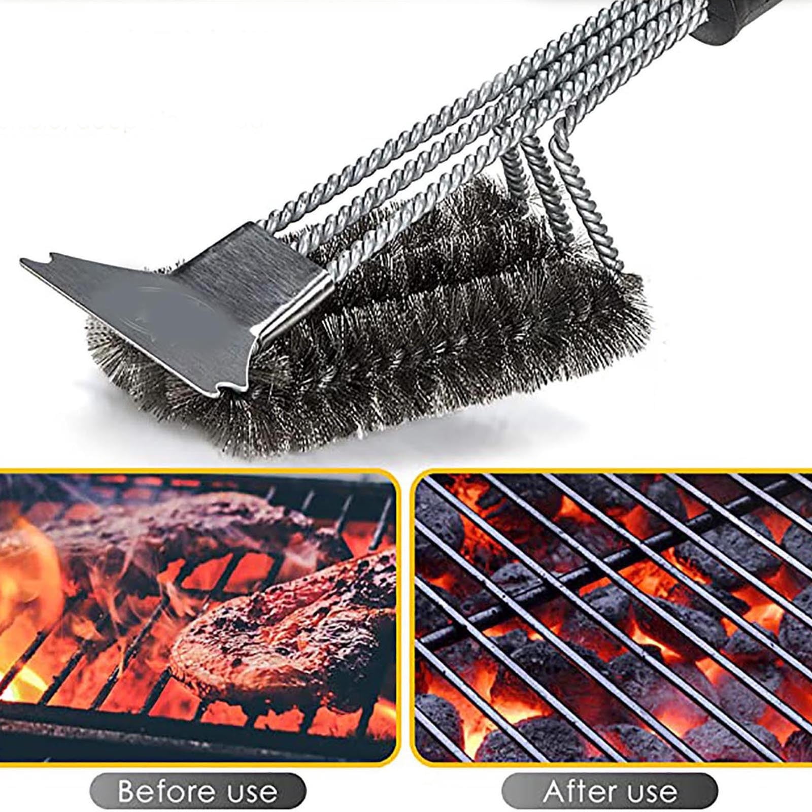 LSLJS Scraper Three Head Grill Mesh Cleaning Brush, BBQ Barbecue Tool Stainless Steel, Strong Decontamination Barbecue Brush, Home Accessories