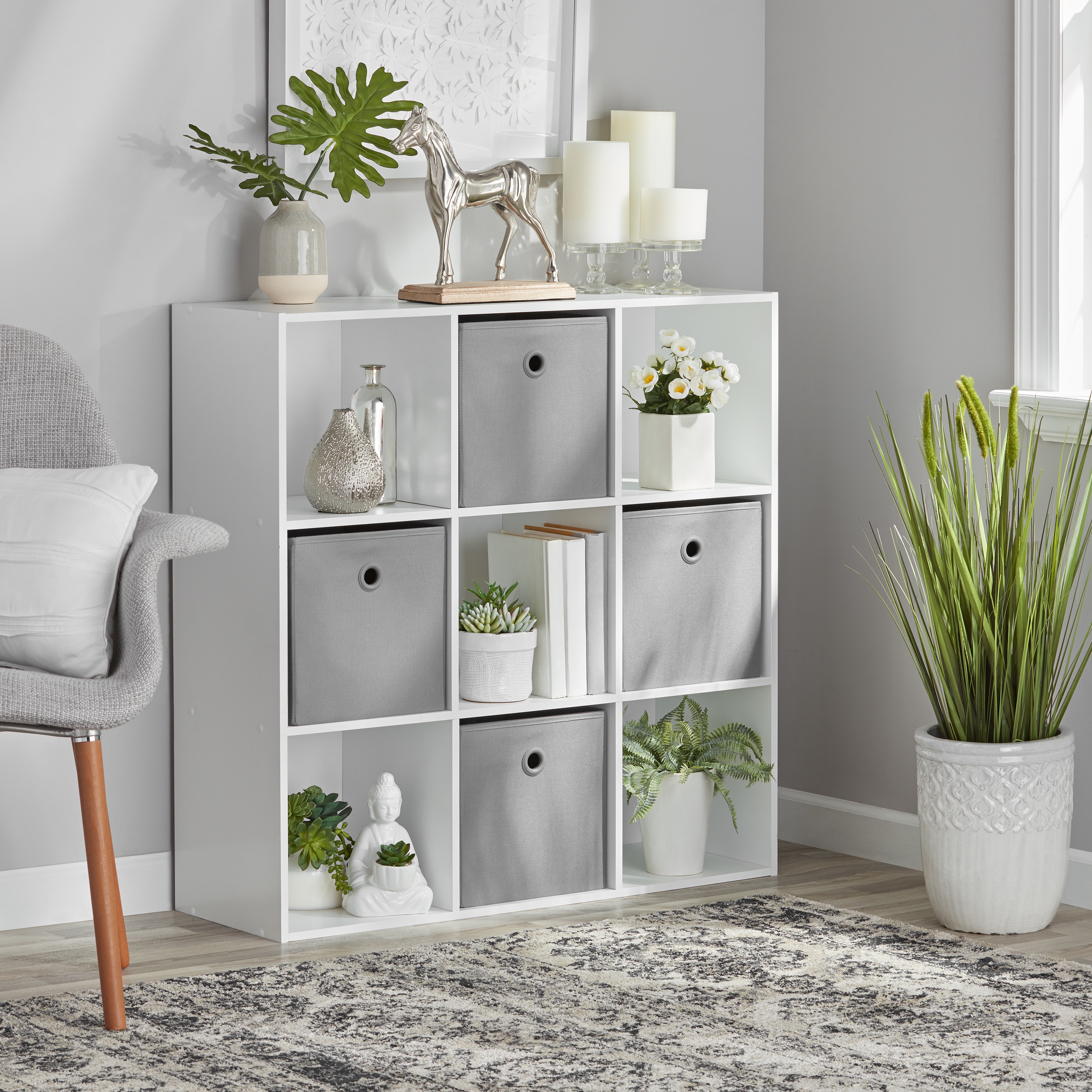 Mainstays 9-Cube Storage Organizer Bookcase, White photo 5