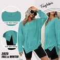 thumbnail image 3 of TEMOFON Womens Sweatshirts Long Sleeve Tops Oversized Blouse Waffle Knit Crew Neck Fashion Side Slits Casual Pullover Lightblue, 3 of 10