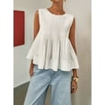 thumbnail image 4 of Women's Pleated Peplum Sleeveless Round Neck Tank Tops, 4 of 9