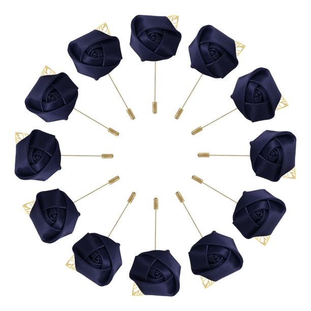 12 Pcs Ramilletes de Rosa con Alfileres para Hombres Ceremonia de Boda Aniversario Cena Formal Fiesta Azul Marino