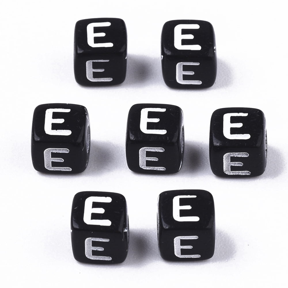Opaque Acrylic Beads Horizontal Hole Alphabet Style Cube Black White Letter.E 5x5x5mm Hole: 2mm 5000pcs/500g