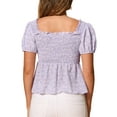thumbnail image 3 of Blusa Floral de Manga Corta Puff INSPIRE CHIC para Mujer con Cuello Corazón y Volantes Peplum en Color Púrpura Claro Talla L, 3 of 6