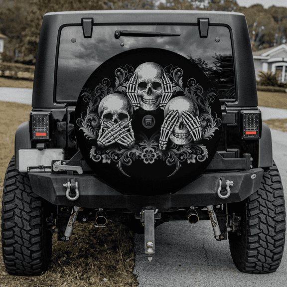 Lotusprinthandmade Funny Skulls Halloween Spare Tire Cover With Backup Camera Hole, Skull Spare Tire Cover