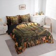 thumbnail image 2 of Castle Fairy Jungle Deer Queen Bedding 7pcs,Rustic Autumn Leaves Bedding Comforter Set Queen,Brown Olive Orange,Black Reversible, 2 of 7