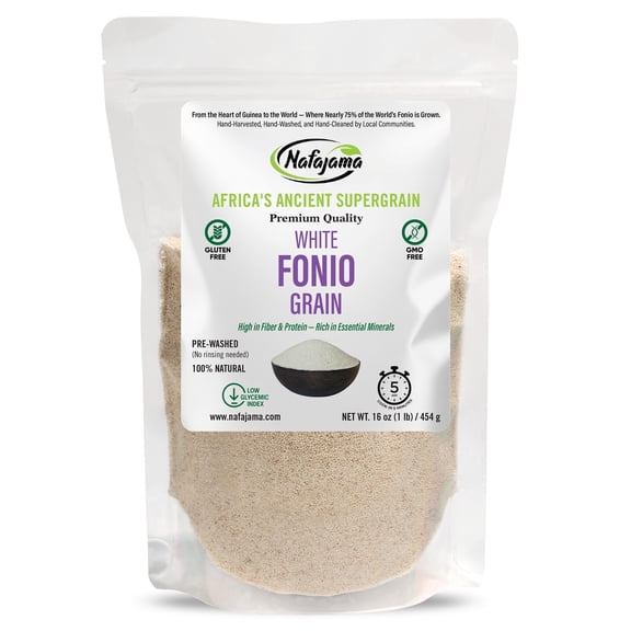 Nafajama 1 LB White Organic Fonio Grain, Ancient African Superfood Paleo-Friendly Alternative to Couscous, Rice & Quinoa, Gluten-Free, Non-GMO, Vegan, High Fiber & Protein,160 calories/serving