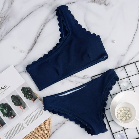 

Finelylove Slimming Swimsuits For Women Lightly Lined Sport Bra Style Bikini Blue M