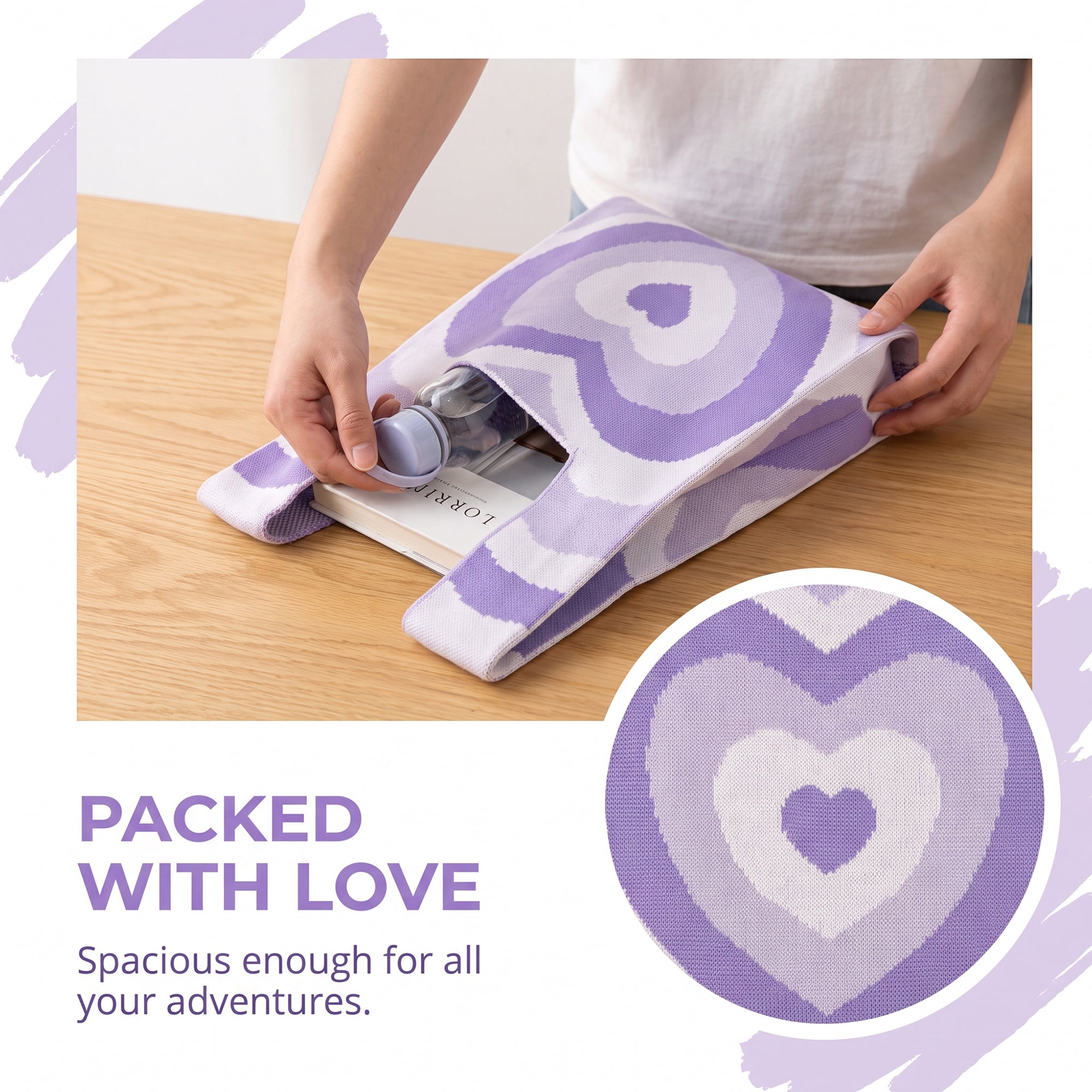 Unique Bargains Cute Cartoon Gift Bags with Handles for Parties 7.5" x 13.4" Purple Heart