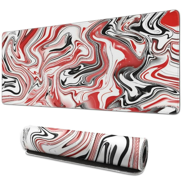 Non-Slip Extended XL Mousepad with Elegant Black Marble Fluid Design - Perfect for Gaming, Work, Home