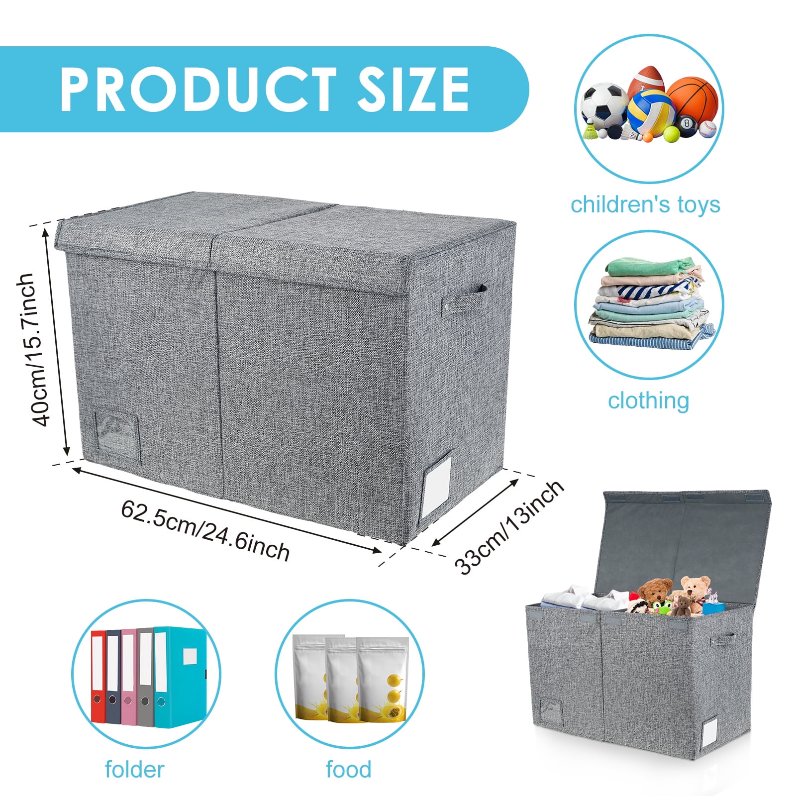 Extra Large Toy Box 82.5L Collapsible Sturdy Kids Toy Chest for Boys Girls Kids Toy Storage Organizer Toddler Storage Bins with Lids and Handle Toy Box basket for Living Room Bedroom Nursery Gray