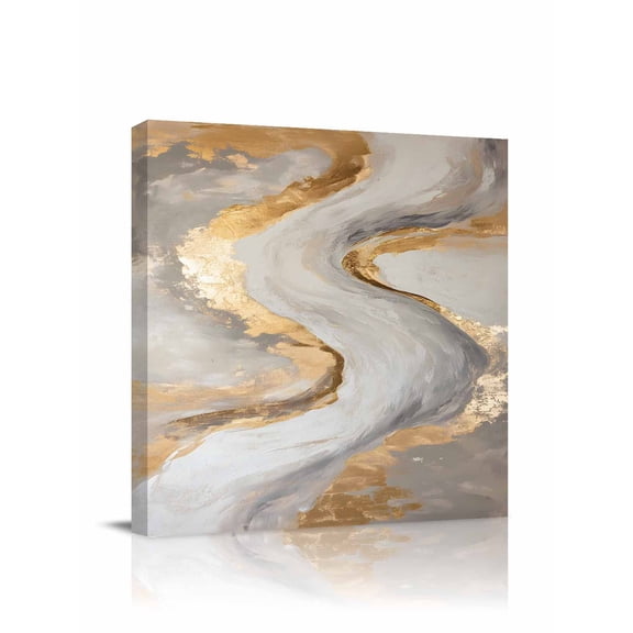 Marble Texture Canvas Wall Art, Abstact Grey Brown Gold Gradient Art Framed Wall Decor Modern Artwork Prints Painting for Living Room, Bedroom, Kitchen & Cafe Decor 8x8 Inch