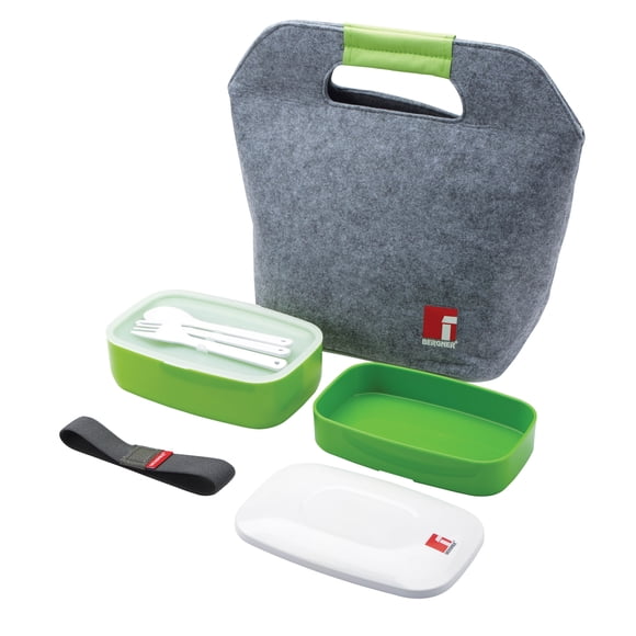 Bergner Lonchera Hermética 2 Pisos C/cubiertos & Bolsa de fieltro para almuerzo