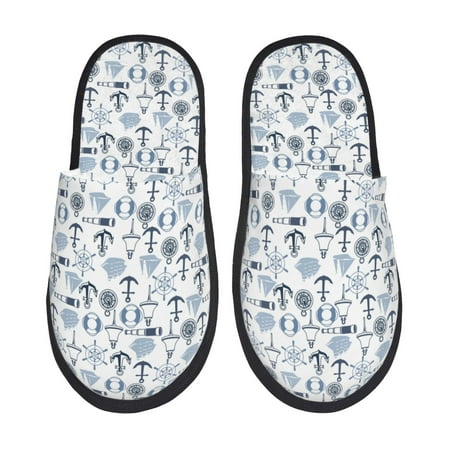 

Adobk Dock Rudder Print Slippers Indoor Outdoor Retro Slippers House Soft Fluffy Slides Cushion Furry Slippers-Large