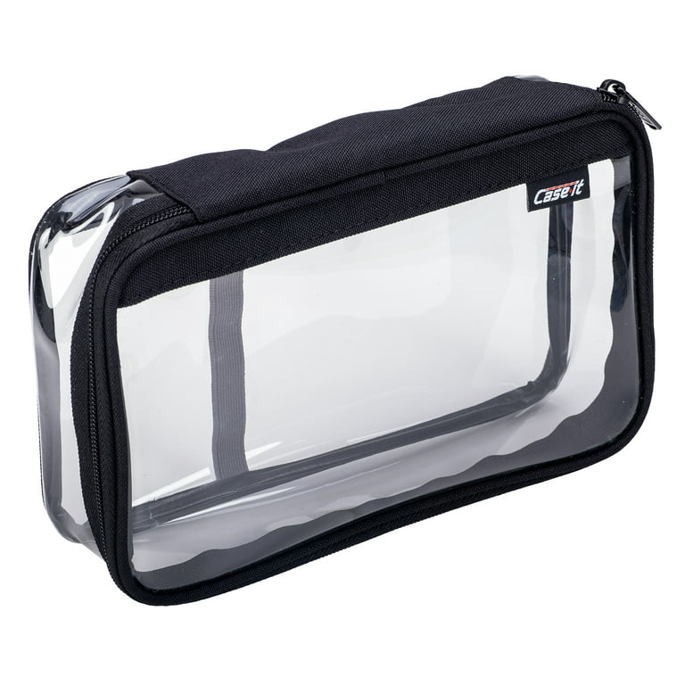 The Clear XL Pouch by Case-it, Large capacity clear pencil case, clear zipper  pencil pouch, transparent pen pouch, travel toiletry bag, cosmetic bag,  PLP-18-CLR-BLK, Black 