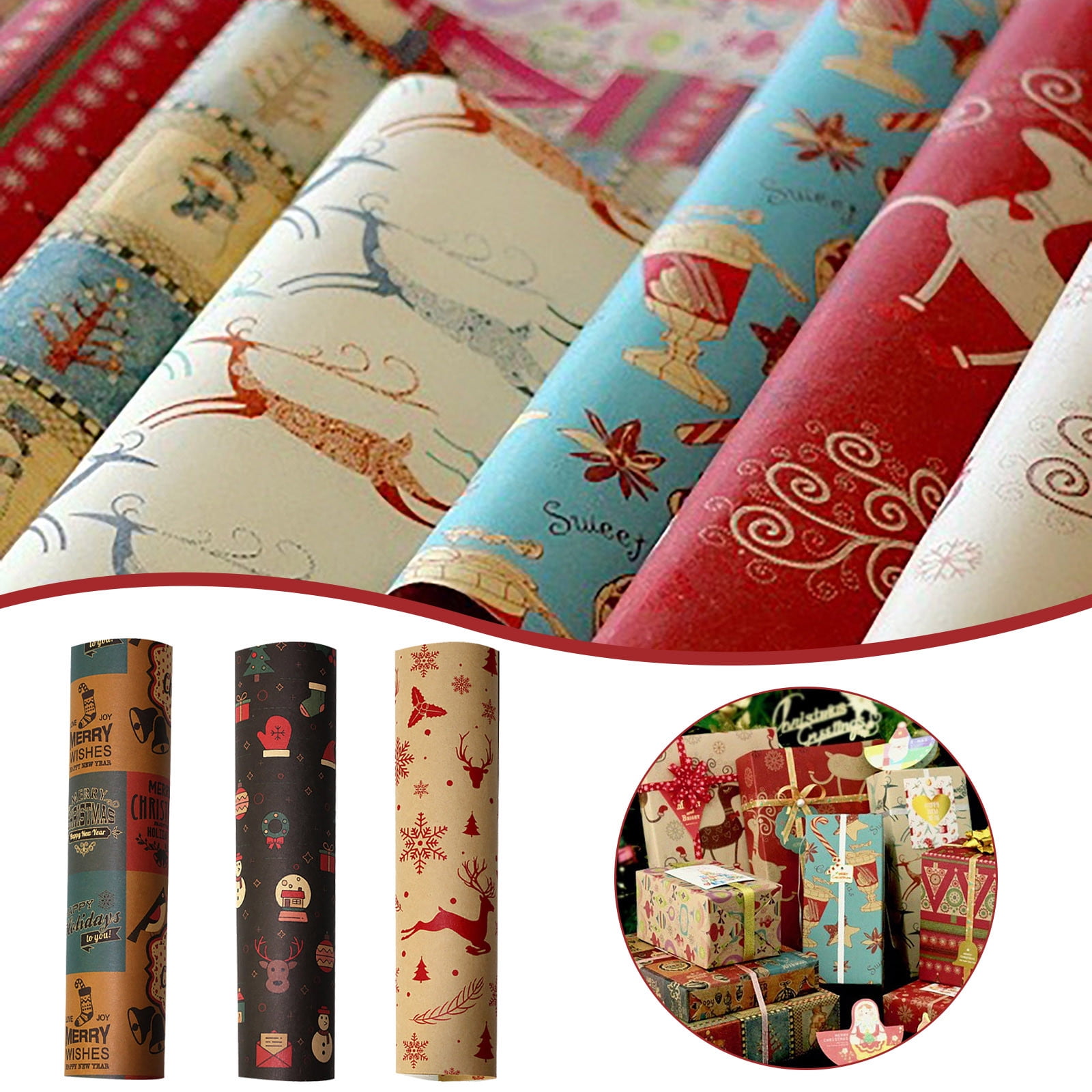 TOYFUNNY Christmas Printing Kraft Paper Roll Crafts Art