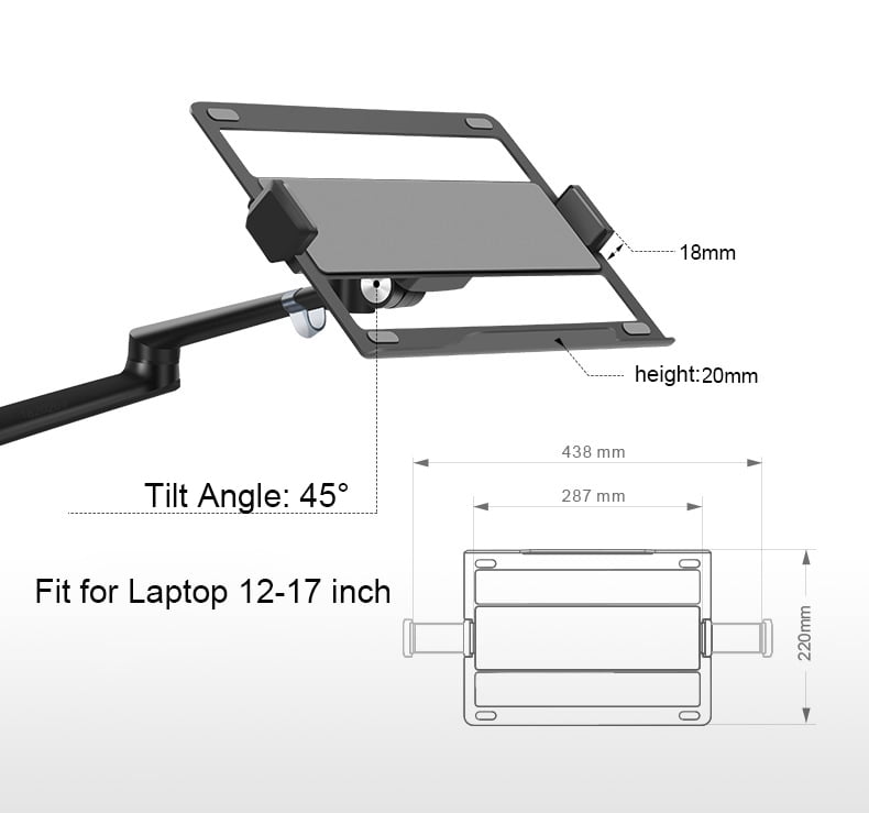 Aluminum Height Adjustable Desktop Dual Arm 17-32 Inch Monitor Holder+12-17 Inch Laptop Holder Stand Full Motion Mount Arm ,Easy Setup