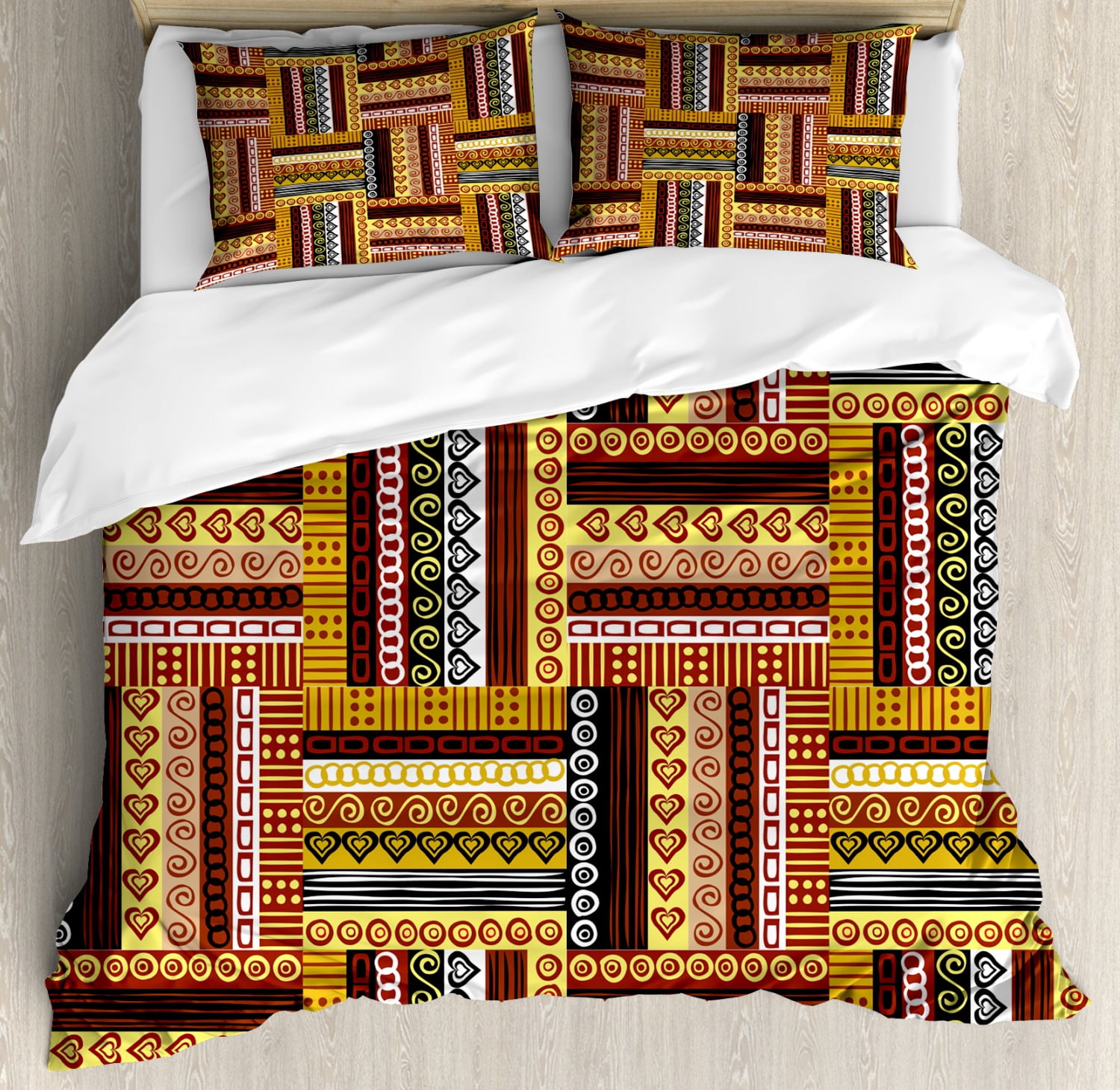 Ethnic Duvet Cover Set, Traditional African Oriental Motifs with Tribal