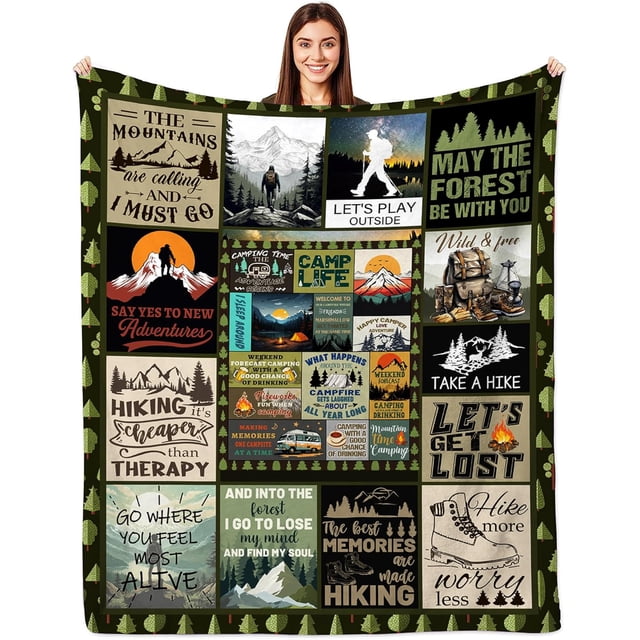 Couverture de Randonnée Cadeau, Cadeaux de Randonnée pour Hommes Ou Femmes, Idées de Cadeaux pour Amateurs de Randonneurs, Jeté en Flanelle Douce pour Randonneur Extérieur, Camping Extérieur Lit de Voyage pour VR Sofa Canapé 80 Pouces" x60