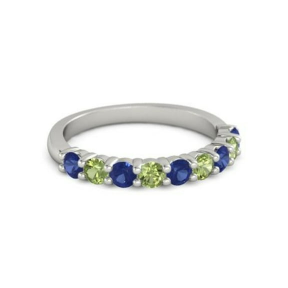 925 Sterling Silver Round 2.50 MM Blue Sapphire Peridot Eternity Women Ring