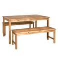 thumbnail image 4 of Modern 3-Piece, Slat-Top Acacia Wood Dining Table and Benches - Brown, 4 of 6