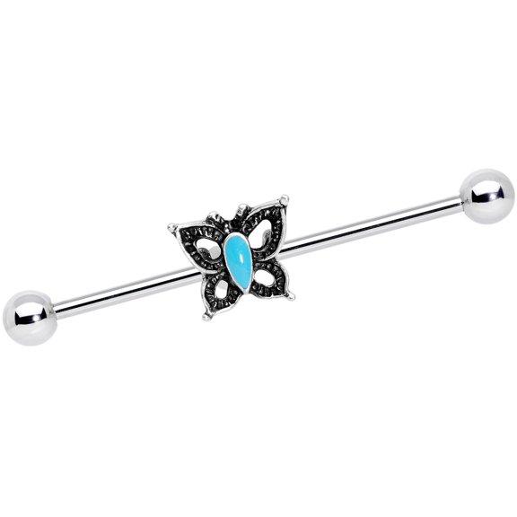 Body Candy 38mm Womens Steel Blue Accent Southwestern Butterfly Helix Cartilage Industrial Barbell 1 1/2"