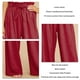 thumbnail image 5 of Pantalones Sueltos Pierna Salvaje Talle Alto Cintura Elástica Bolsillo Lateral Pantalones Fluidos Cinturón Atado Versátil para Mujer Vino Rojo XL, 5 of 6