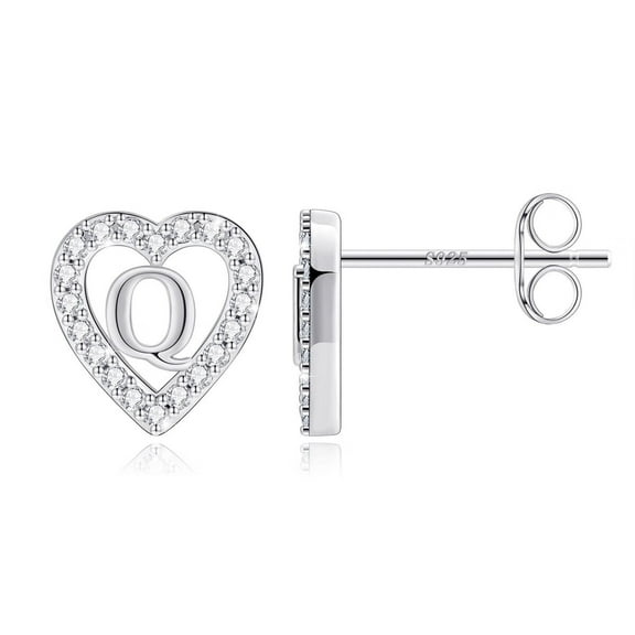IEFSHINY Heart Initial Stud Earrings for Women Cubic Zirconia Hypoallergenic Stud Earrings Jewelry Birthday Gifts for Women
