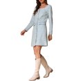 thumbnail image 4 of Vestido de tweed para mujer Inspire Chic, de manga larga, escote cuadrado, largo hasta la rodilla, talla XL, color azul, 4 of 6