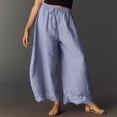 thumbnail image 6 of Dwellite Women's Cropped Lace-Hem Pants High Waisted Drawstring Wide Leg Pants Casual Lightweight Trousers with Pockets Blue S, 6 of 6