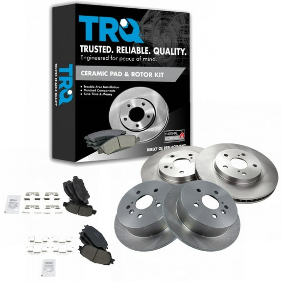 TRQ Front and Rear Brake Pad & Rotor Kit Brake Pads Brake Rotor Ceramic Fits Select 2004-2010 Toyota Sienna