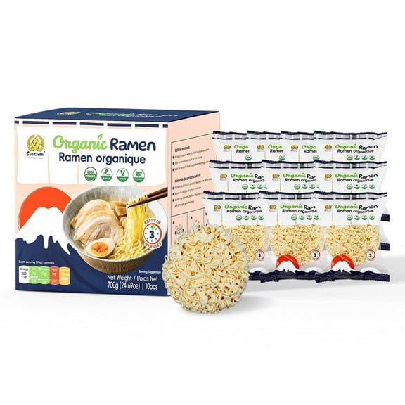 SUNGIVEN Organic Ramen Noodles, Healthy Low Sodium Noodles, Ready in 3 Minutes, Non-Fried Instant Noodles, No Additives or Preservatives, 2.46 OZ (Pack of 10) 24.69 Oz