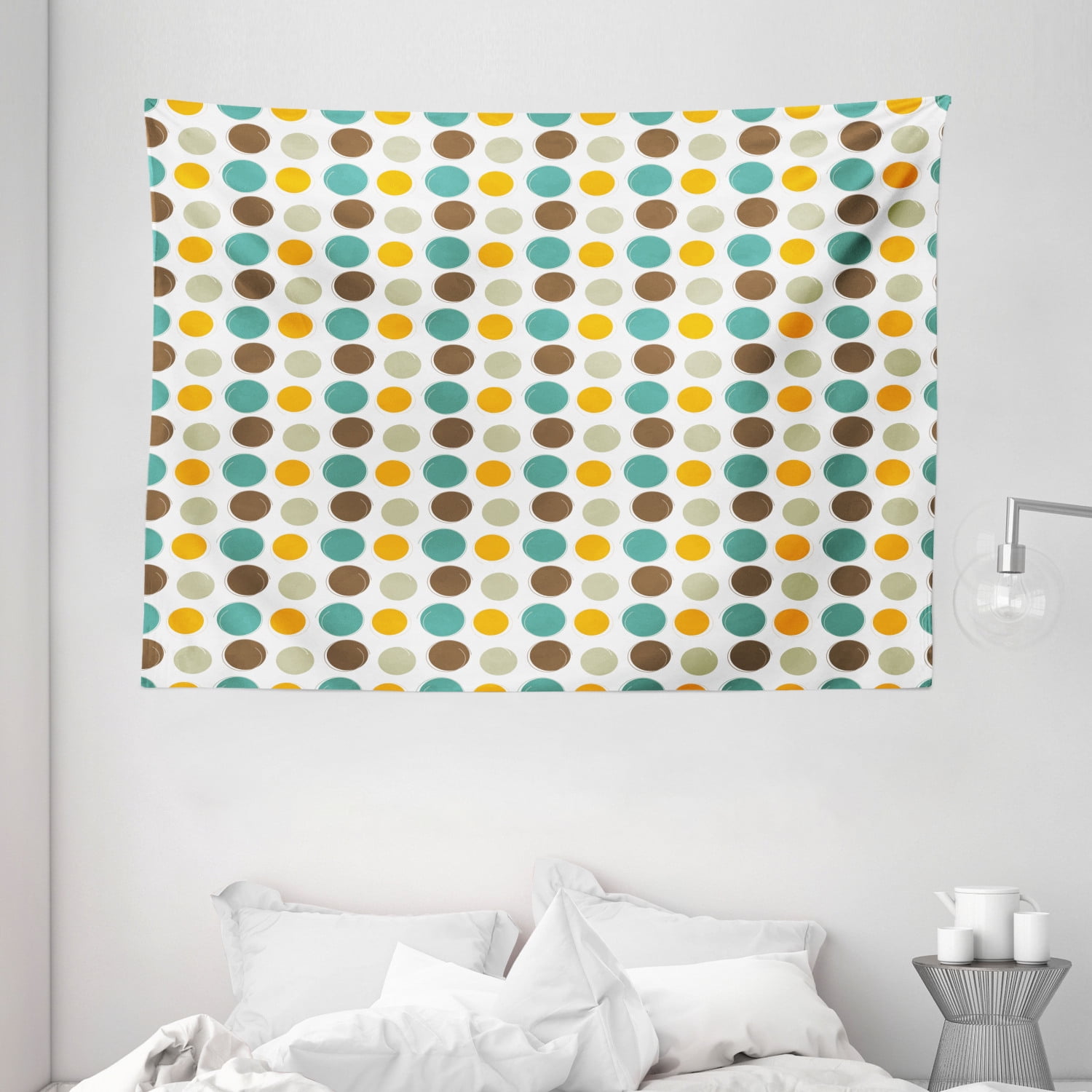 Retro Tapestry, Different Colored Hand Drawn Spots Dots Circles