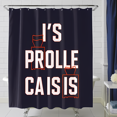 thumbnail image 1 of Navy Blue Shower Curtain with Bold Graphic Design - "I'S PROLLE CAISIS" - Modern & Playful Decor, 1 of 4