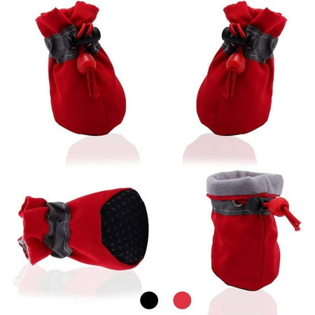 Dog Cat Boots Soft Shoes Anti-Slip Booties  with Adjustable Strap and Reflective Strip  Premium Paw Protector Only Fit for Small Dog (4Pcs)(Red  2)