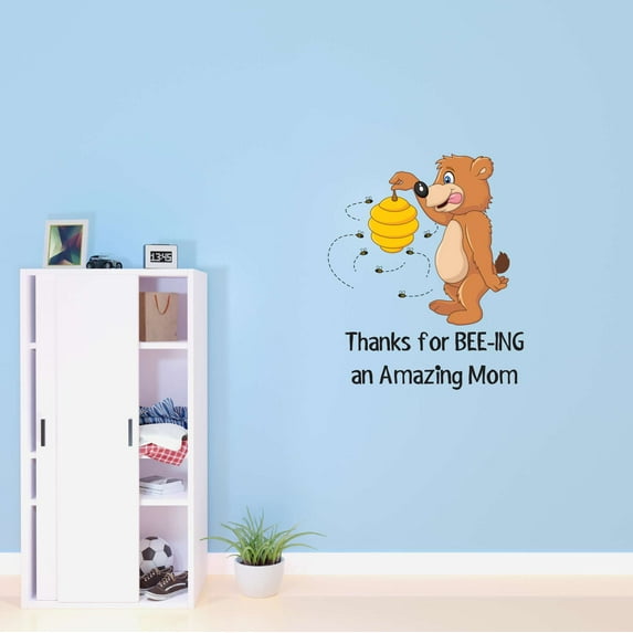 Babies Thanks foe Bee-ing an Amazing Mom Cute Cartoon Wall Decal Decoration Honey Bee Vinyl wall Motivational Decal Quote Lasts Years and Easily Removable - Size: 24 In(W) x 30 In(H)