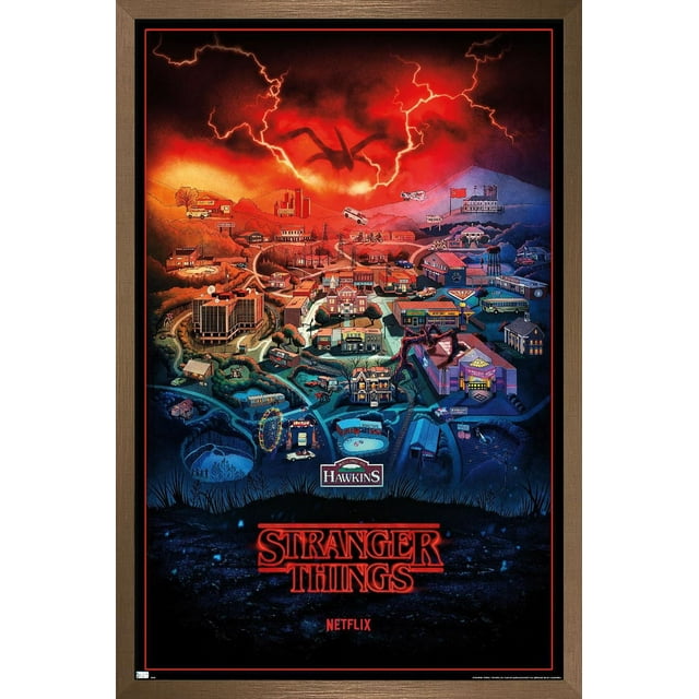 Netflix Stranger Things: Season 4 - Hawkins, Indiana Wall Poster, 22.375" x 34" Framed